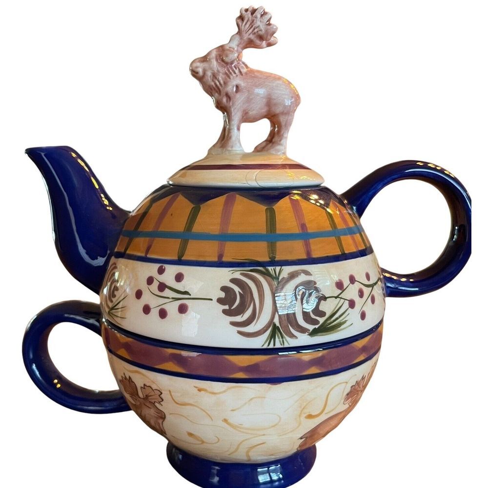 Zrike Danna Field & Stream Individual Teapot‎ & Lid & Cup, 7¾" x 7½"